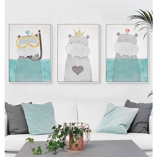 White Bear zebra Nursery Wall Art Hot Air Balloon Canvas Painting Cartoon Nordic Poster Prints Pictures Girl Boy Kids Room Decor