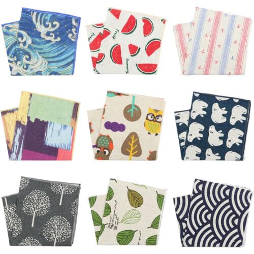 New Adult&Kids Cartoon Linen Fashion Pocket Square Animal Fruit Tree Handkerchief Towel Stylish Gift Party Dinner Accessories