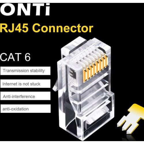 ONTi RJ45 CAT6 Connector 8P8C Modular Plug Ethernet Cable Head 1Gbps Gigabit Network Crimp Crystal Head RJ45 Connector 50P