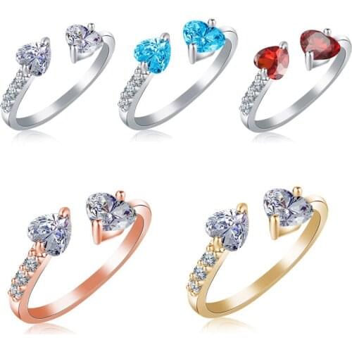 Creative Handmade Decoration Gift Double Heart Full Drill Opening Rings for Women One Size Fits All Women Love Ring Variety