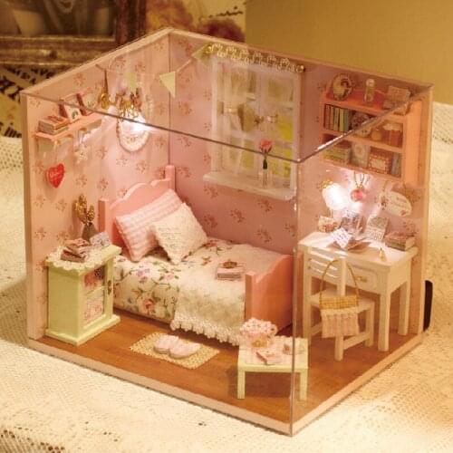 P222 New hot Diy Dollhouse Miniature Wooden Dollhouses Dollhouse Furniture Kit Music House Led Toys for Children Birthday Gift