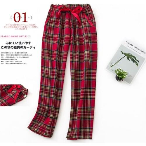 Autumn Winter Trousers New Large Size Pajama Trousers For Men Or Women Pure Cotton Red Check Home Pants Comfortable Lingerie