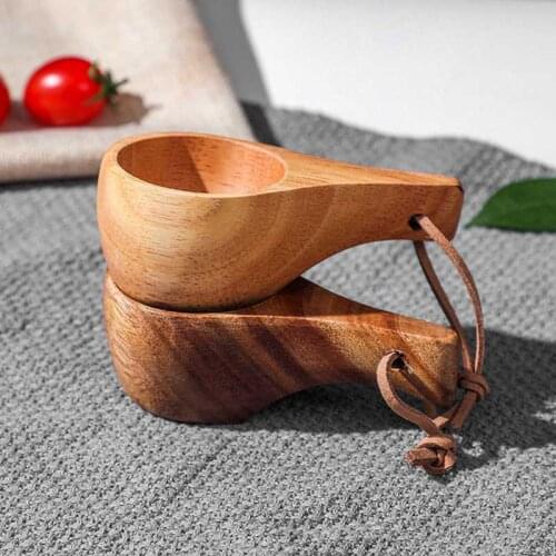 Japanese Style Portable Wood Coffee Mug Handmade Juice Lemon Teacup Water Drinking Mugs Household Drinkware with Handle