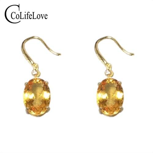 CoLife Jewelry Simple Silver Citrine Drop Earrings 10mm*14mm Natural Citrine Earrings for Party 925 Silver Citrine Jewelry