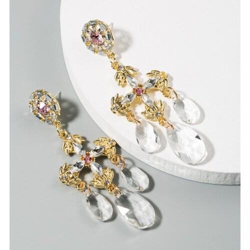 Luxury Royal Gold Chandelier Earrings Jewelry Fashion Women Gold Color Clear Color Earring Wedding Party Gift For Friend