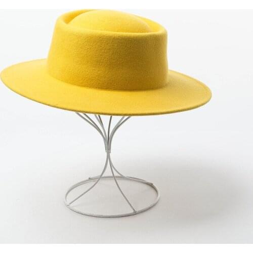 Autumn fashion simple ring flat top wool fedora lady concave shape travel felt gift hat winter hats for women elegant fascinator