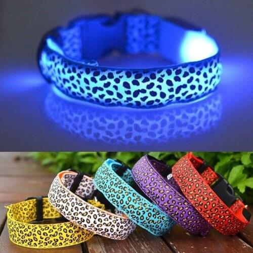 USB Charge Leopard LED Luminou Dog Collar USB Rechargeable Nylon Dog Collar Night Safety Flashing Glow Dog Leash Pet Supplies
