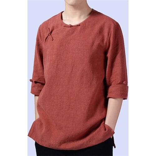 Traditional Chinese Clothing for Men Cotton Linen Mandarin Collar Shirt Tang Suit Male Retro Martial Arts Kung Fu Tai Chi Outfit