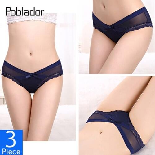 Poblador 3Pcs/lot Sexy Women Lace Panties Set Underwear Seamless Womens Intimates Briefs Low Rise Comfort Lady Lingerie Tanga