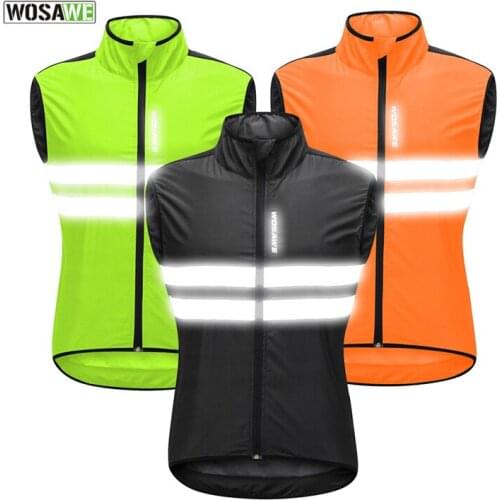 WOSAWE Sleeveless Cycling Jackets Coat Reflective Breathable Top Clothing Bike Bicycle Mens Windbreaker Cycling Jackets