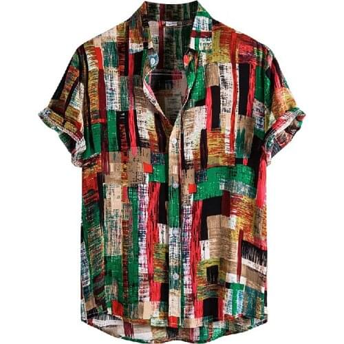 2021 Vintage Ethnic Style Shirts For Men Cardigan Short Sleeve Shirt Clothes Men Turtleneck Dress Shirt Blouse рубашка мужская