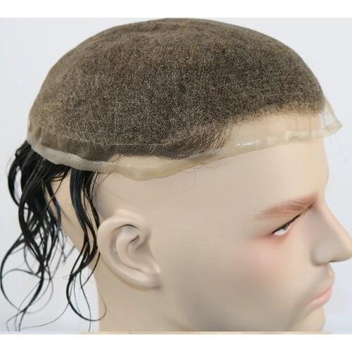 Eversilky Bleached Knots Remy Human Hair Toupee For Men With Soft Thin Super Swiss Lace, 10" x 8" Wave Hair Pieces For Men