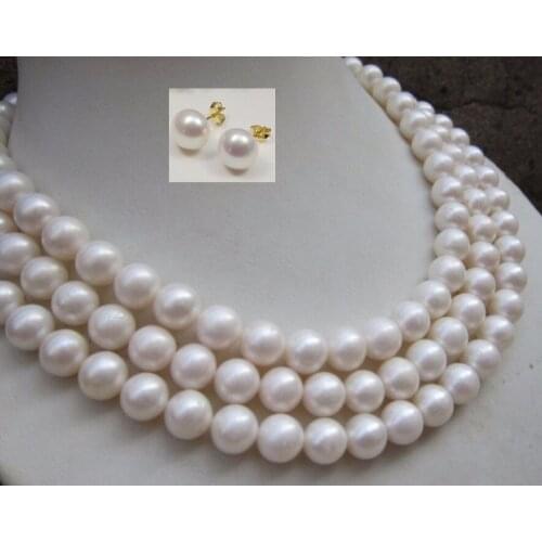 Women long necklace set NATURAL AAA+ 10-11MM PERFECT ROUND SOUTH SEA WHITE PEARL NECKLACE 54 beads jewelry making earring
