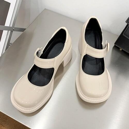 2021Women Mary Janes Shoes Sweet Style Ladies High Heels Round Toe Chunky Heels for Girls Comfortable High-Heeled Footwear Pumps