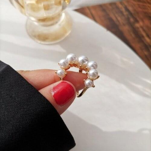 Fashion Big Geometric Pearl Paved Rings For Women 2021 New Jewelry Personality Statement Open Ring Adjustable Jewelry