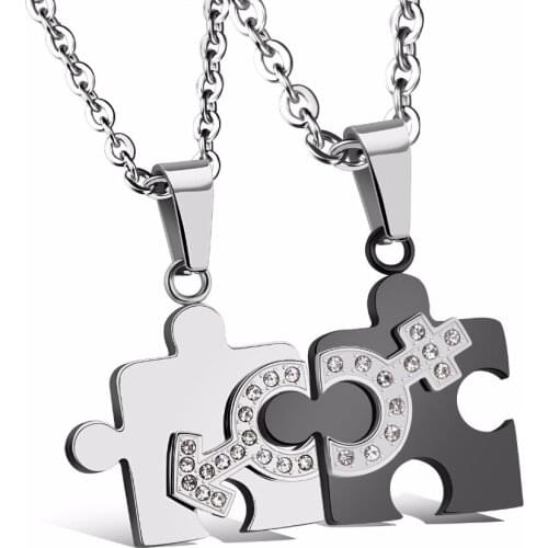 Matching 2pcs Set Stainless Steel Puzzle Piece Pendant Lovers Couple Love Necklace Valentines Day Gifts for Women Men Dropship