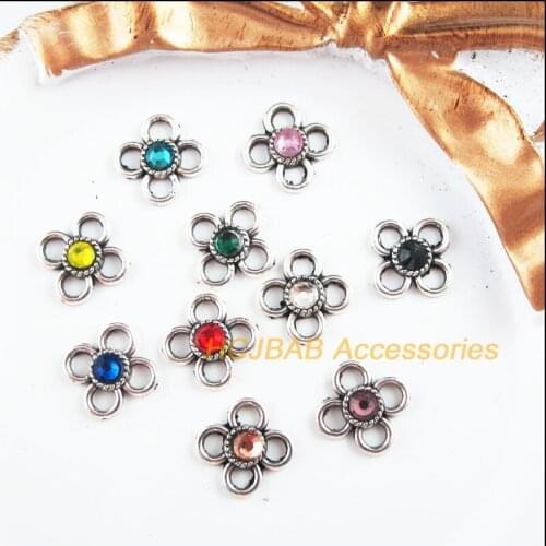 30 New Clover Charms Tibetan Silver Tone Retro Mixed Crystal Connectors 11.5mm