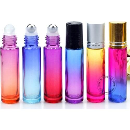 20PCS 10ML colorful glass roll on bottle for essential oils,roll on bottle 10ml glass, gradient color roll-on glass bottle