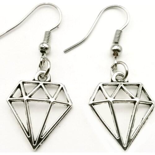 2020 1pair Tibetan Silver hollow diamon shaped charm earring Antique Silver Plated Pendants Jewelry Drop Earing Female Jewelry