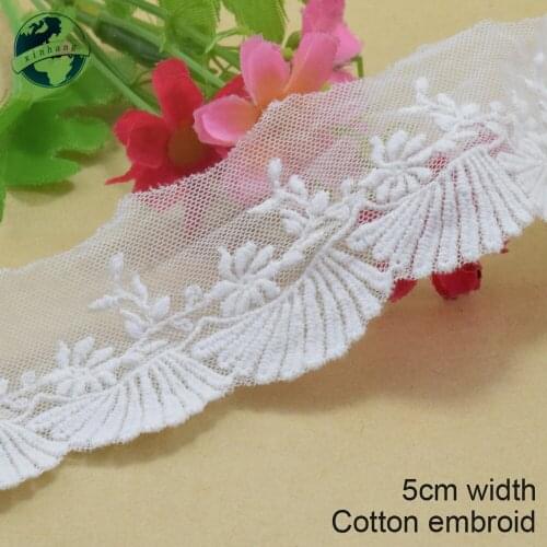 5yards 5cm white lace cotton embroidery lace french lace ribbon fabric guipure diy trims warp knitting sewing Accessories#3185