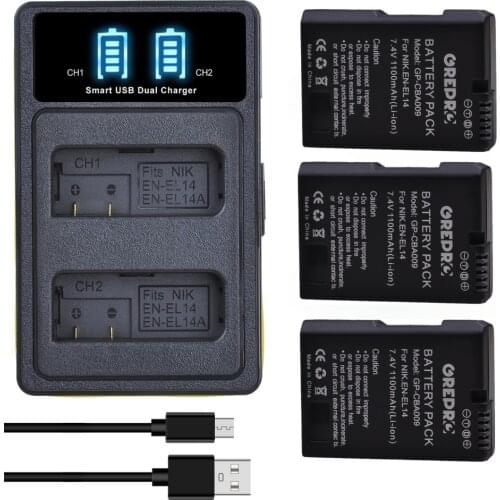 1100mAh EN-EL14a EN-EL14 Battery + EN EL14 EL14a Battery Type-C Charger for Nikon D3100 D3200 D3300 D5100 D5200 D5300