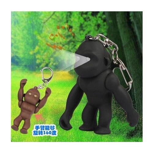FREE SHIPPING BY DHL 200pcs/lot Plastic LED 3D Movable Arms Gorilla Keychains with Sound Novelty Toy Keyrings for Kids