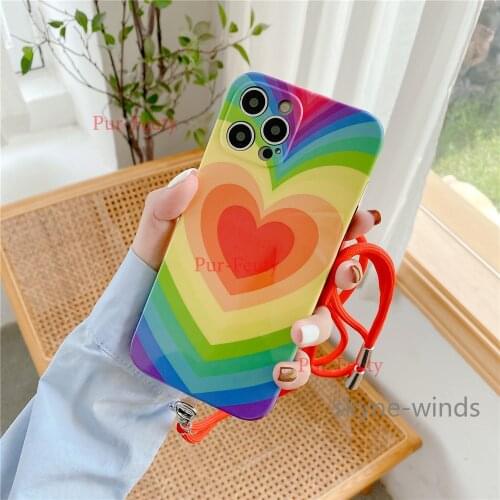 For APPLE iPhone X XR XS 11 12 Pro Max lanyard phone case Melaleuca love painting cover for iPhone 7 8 Plus coque fundas casing