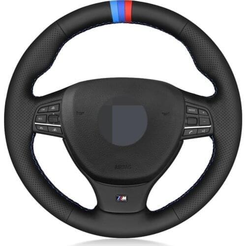 Car Steering Wheel Cover Hand-Stitched Black Genuine Leather For BMW M Sport F10 F11 (Touring) F07 F12 F13 F06 F01 F02 M5 F10