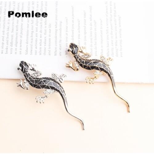Pomlee Black Lizard Brooches for Women Cute Fashion Animal Pins Summer Style Shining Jewelry Kids Accessories Good Gift