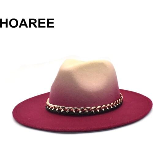 Felt Caps Wide Brim Hats for Women Men Gradient Color Winter Autumn Imitation Woolen Ladies Fedoras Top Hat Red Green Blue