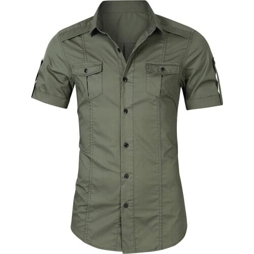 High Quality Mens Slim Fit Dress T-Shirts Masculina Business Male Short Sleeves Army Green Casual Turn Down Neck T Shirt 2XL