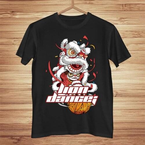 Summer Graphic T Shirts Funny Print Lion Dance Short Sleeve O-neck Womens Casual Fashion Tee Streetwear Kawaii Clothing Men