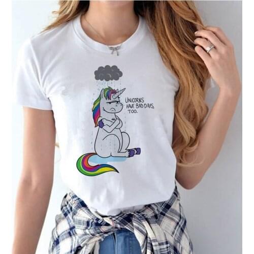 Unicorn T shirt Women cute girl harajuku Kawaii women o-neck T shirt Female unicornio Clothing Funny white T-Shirt feminist Top