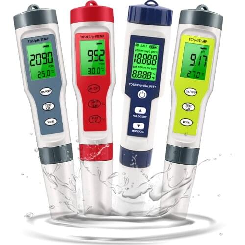 PC-101 PH Meter ORP Chlorine Meters TDS Salinity Testers EC Temp Detector Water Quality Monitor Test Tool Filter for Pool 40%OF