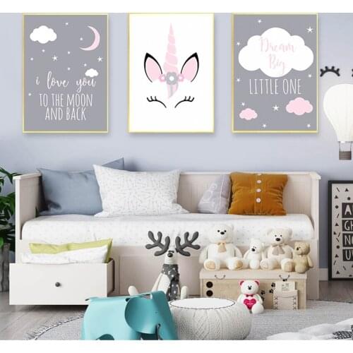 The Moon Painting Nordic Kids Room Decoration Picture Unicorn Canvas Poster Baby Girl Nursery Quotes Wall Art Print Love You to