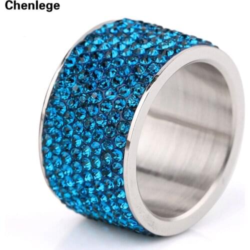 8 row navy blue crystal rings for women fashion jewelry punk wedding stainless steel CZ rings shining rhinestone rings statement
