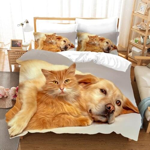Lovely Animal Dogs Cats Pets 3D Bedding Sets White Duvet Quilt Cover Set Comforter Bed Linen Pillowcase 200*220cm Size