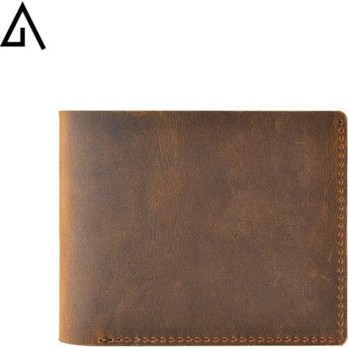 Genuine Leather Wallet For Men Gift Brown Black Solid Color Card Holder Retro Classic Casual Short Style Father Boy Friend Gift