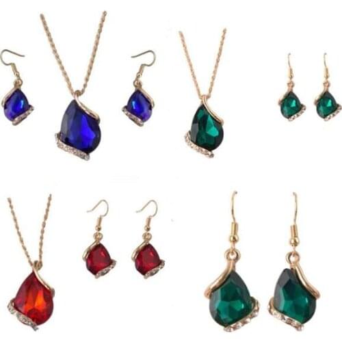 Na1031 Europe beautiful crystal glass geometric polygon Water drop necklace earrings Womens jewelry accessories