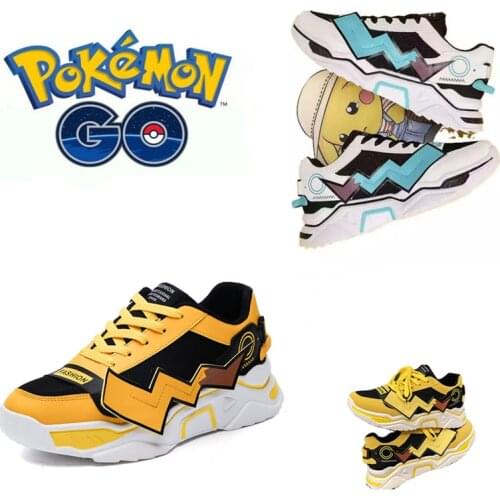 Anime Pokemon Pikachu Daddy Shoes Couples Mesh Shoes for Men Women Pika Skate Sport Sneakers Male Vulcanize Shoes Trainers 35-44