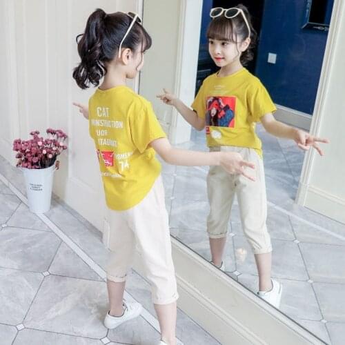 Summer Children Clothes Girl Fashion Print Short Sleeve Sets Cute T-shirts Top