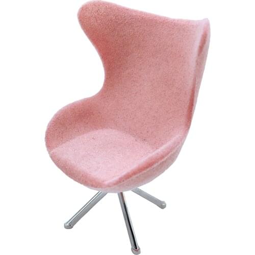 1/12 Scale Dollhouse Miniature Pink Office High Back Flocking Seat Swan Chair Living Room Modern Furniture Set Toy
