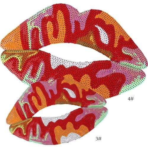 Cartoon Paillette Sexy Lips Mouth Patches Sewing Embroidered Applique for Jacket Clothes Stickers Badge DIY Apparel Accessories