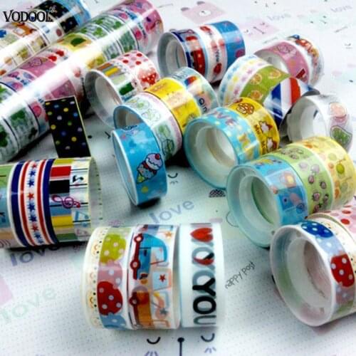 10pcs VODOOL Cute Washi Tape set Sticky Adhesive Sticker Scrapbooking DIY Decorative Adhesive Tape Set Masking Sticker Set