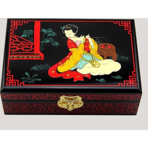 NEW Chinese handmade classic wooden lacquer & 2 layers Flute female Jewelry box 002