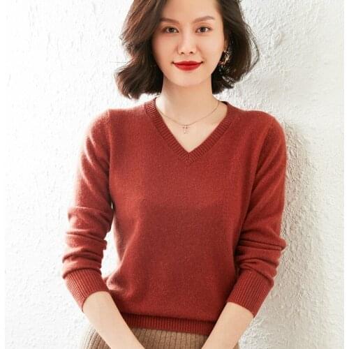 High Quality Winter New V-Neck Jumpers 100% Cashmere Knitted Sweaters Woman Female Long Sleeve Soft Warm Pullovers