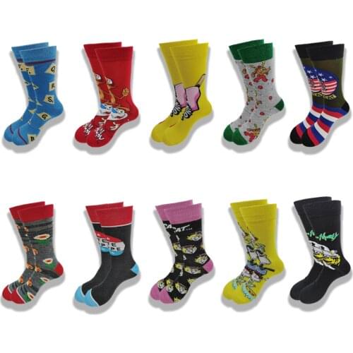 A Pair of Autumn and Winter Cartoon Animal Men and Womens Socks Red Yellow Orange Green Pink Purple Tube Senior Sewing Crew