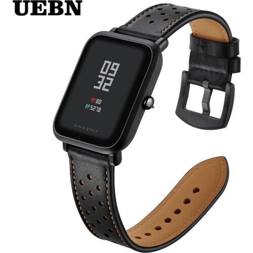 UEBN 20mm Leather Breathable Band Wrist Strap for Xiaomi huami amazfit bip GTS Bracelet Strap for amazfit GTR 42mm Watchband