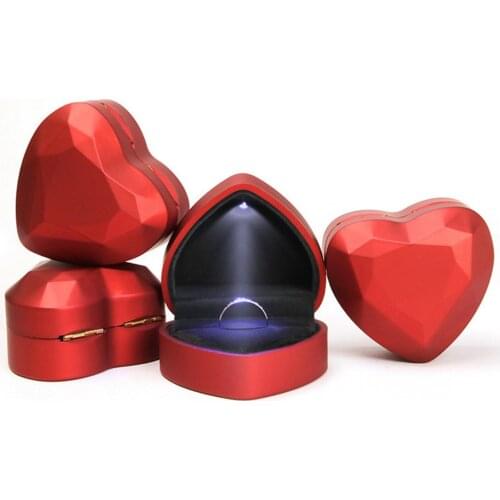 With LED Light Heart Shaped Ring Box Velvet Holder Jewelry Chest Organizer Earrings Coin Jewelry Presentation Box Case