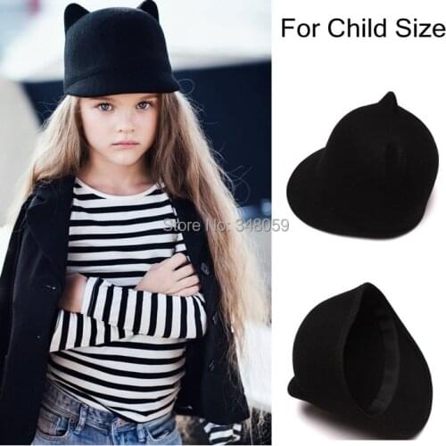 100% Wool Girls Fedora Hat Winter Black Devil Horns Cute Cat ear animal Derby Bowler lovely Cap for Childrend Gift